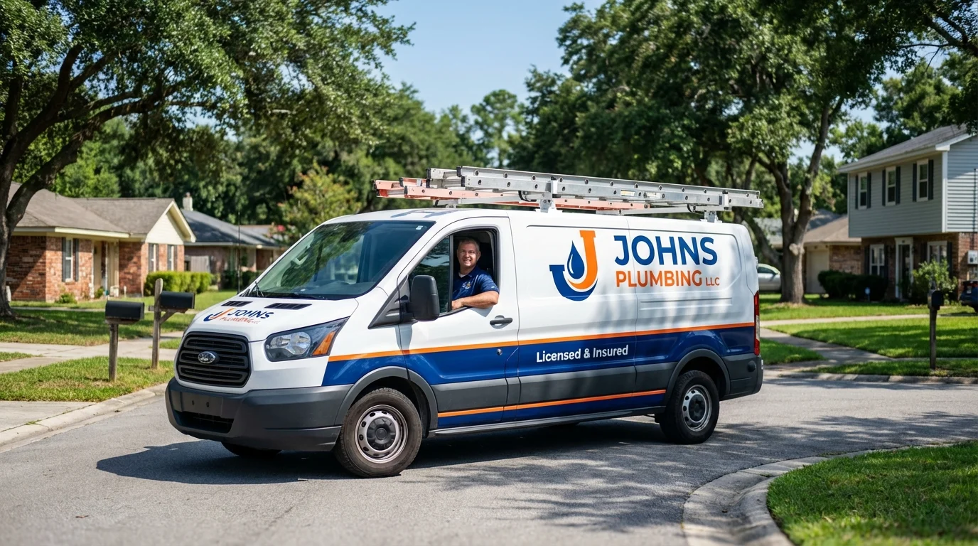 Johns Plumbing LLC service van in New Sharon, IA