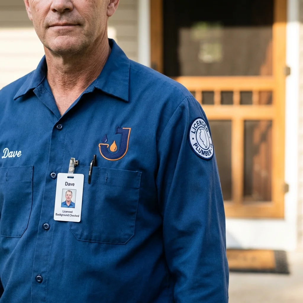 Licensed plumber showing ID badge in New Sharon, IA