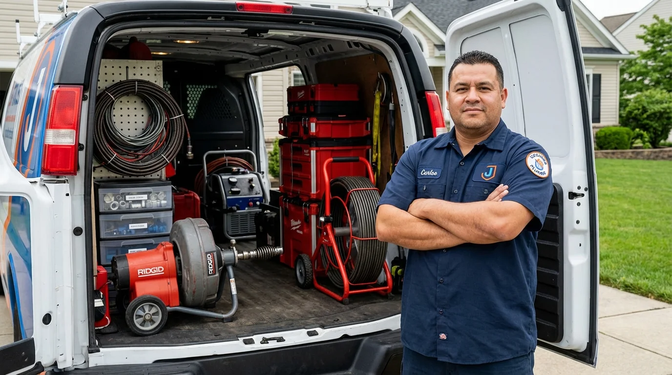Professional drain cleaning equipment and Johns Plumbing LLC plumber in New Sharon