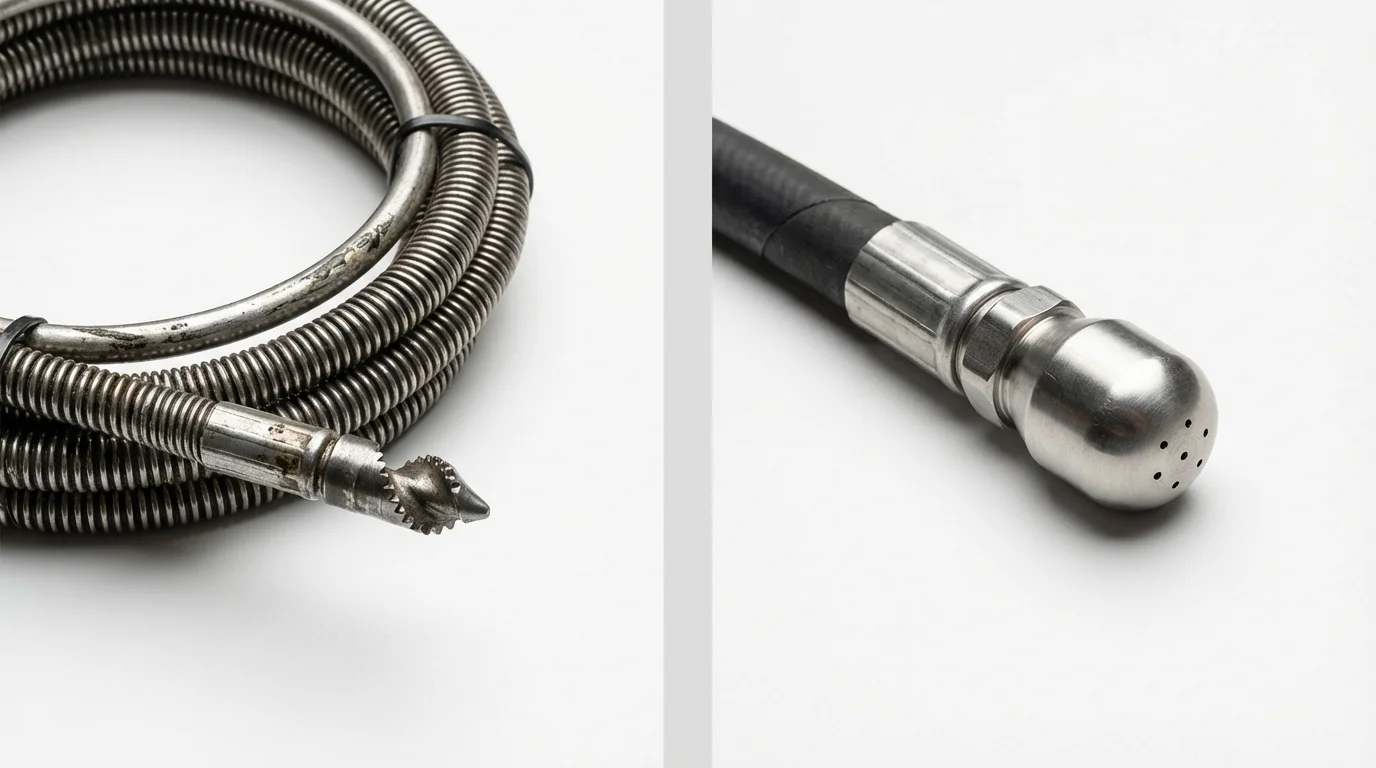 Drain snake cable and hydro jetting nozzle used for drain cleaning in New Sharon, IA