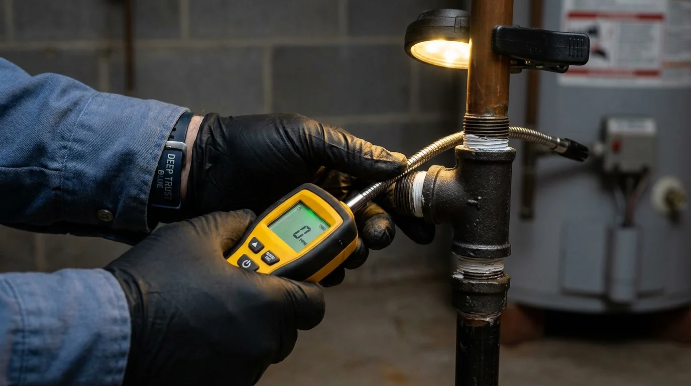 Gas leak detection with electronic sniffer by Johns Plumbing LLC in New Sharon